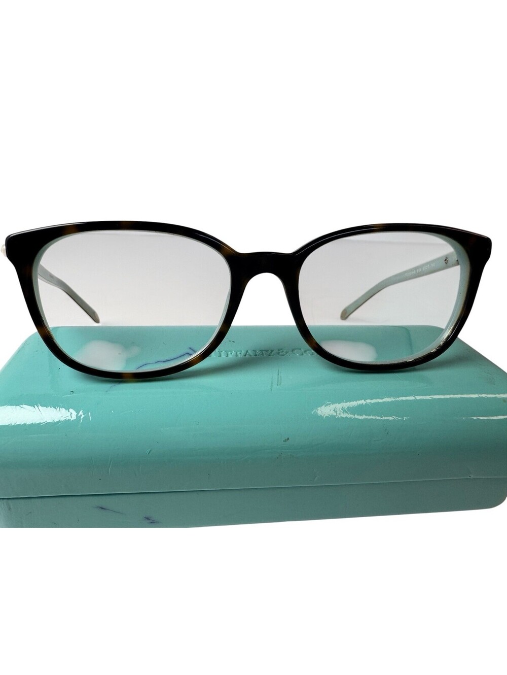 Tiffany & Co. TF 2109H 8134 Havana on Blue Eyeglasses Crystals Pearls FAIR Cond